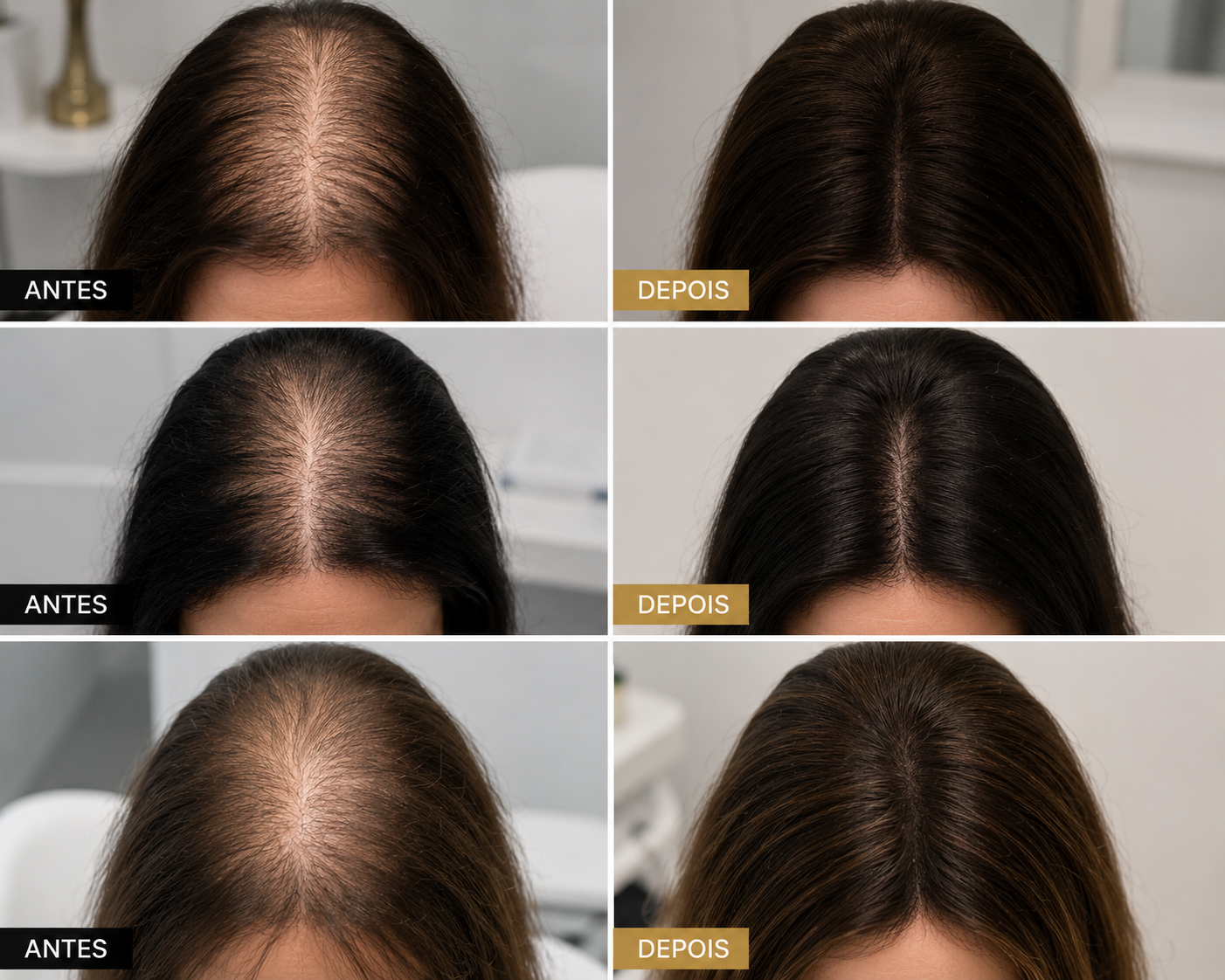 Resultados antes e depois do transplante capilar feminino